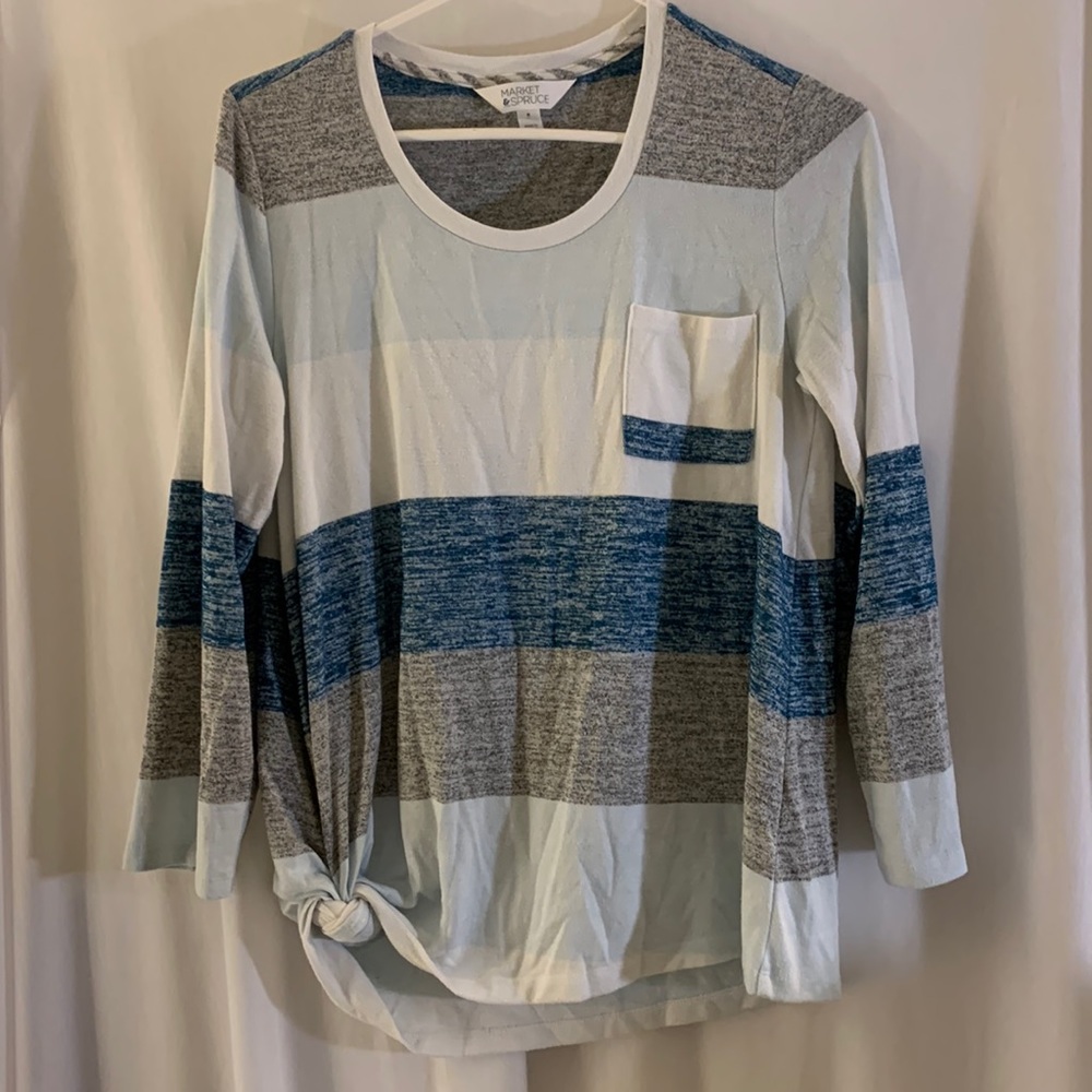 blue and white shirt